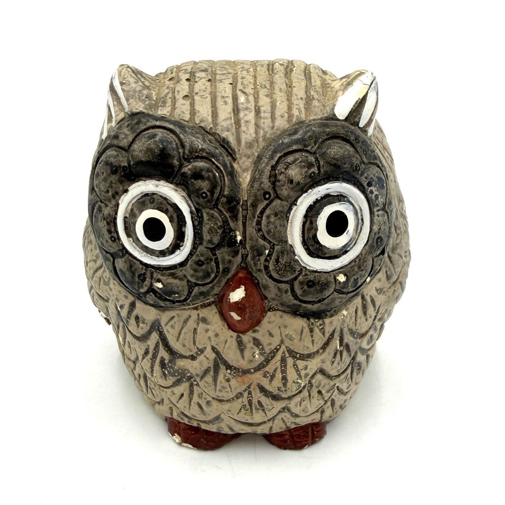 Owl Figurine 4.5in Brown Grey Vintage Mexican Folk‎ Art Style